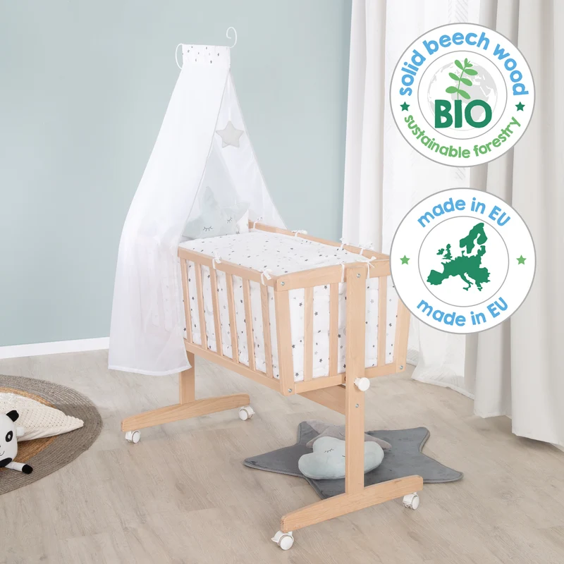 Komplettwiegenset 'Sternenzauber grau' 2 in 1 Stubenwagen & Wiege