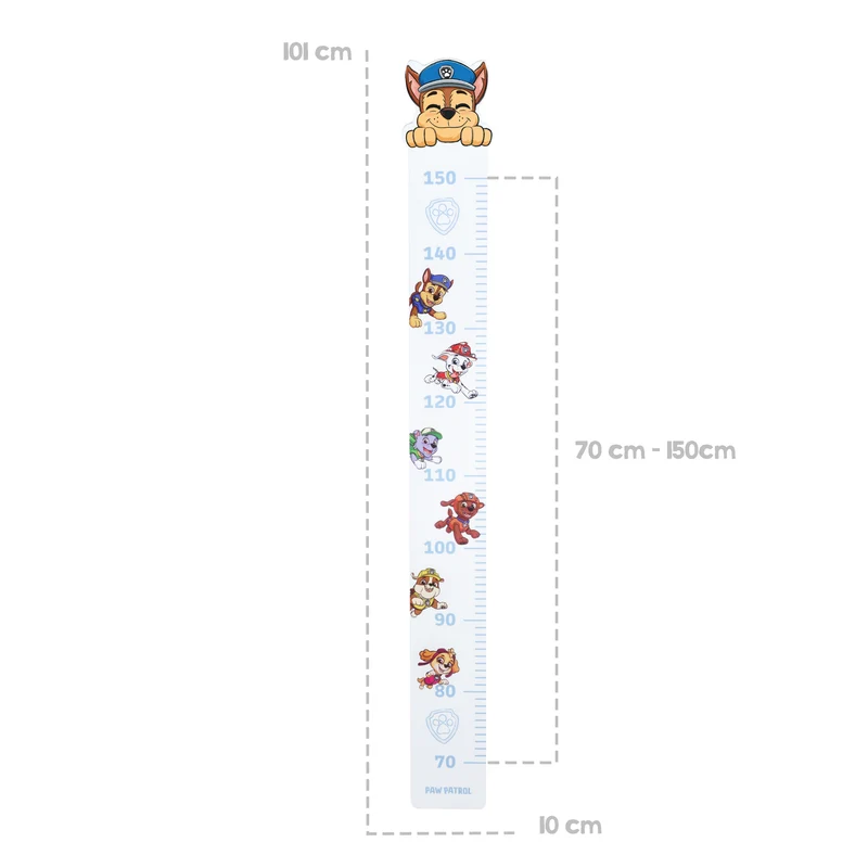 Messlatte für Kinder Paw Patrol aus Holz in Weiß & Rosa - Skala von 70 cm bis 150 cm für Mädchen & Jungen - Kindermesslatte