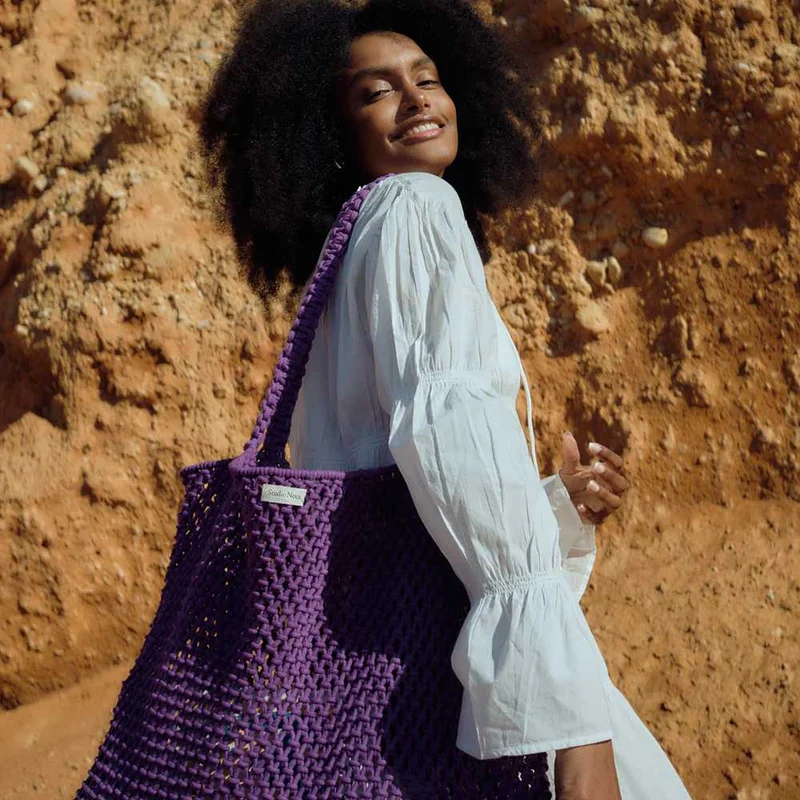 studio noos Purple Macrame Mom Bag