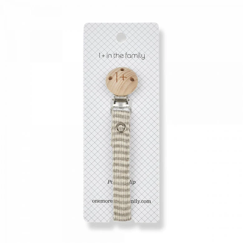 1+ in the family Schnullerkette aina outmeal/ taupe gestreift