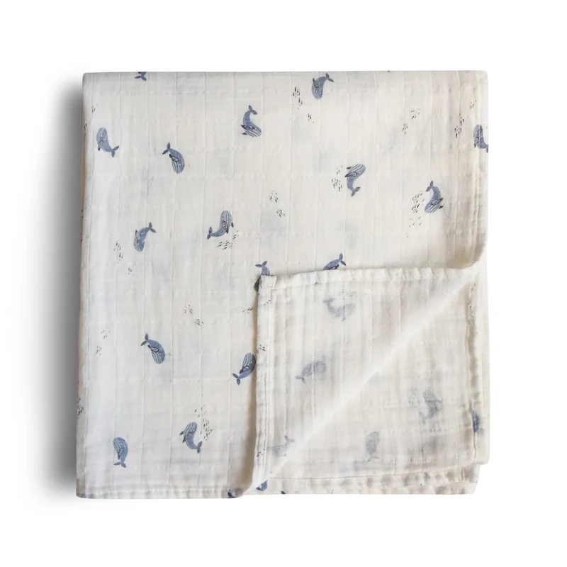 mushie Mulltuch "Swaddle Muslin Whales"