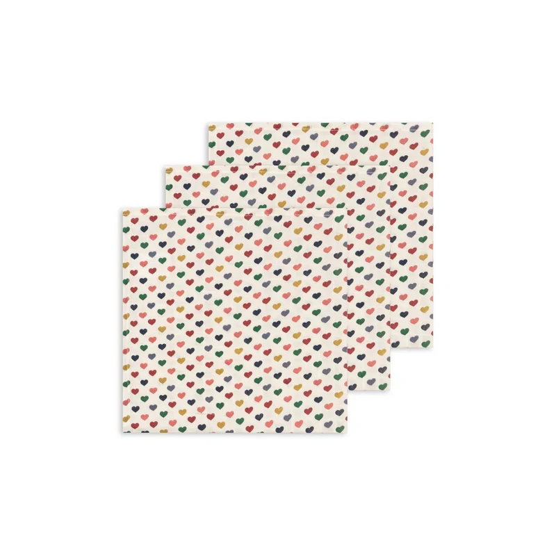 Konges Slojd Muselin cloth 3er Set coeur colore