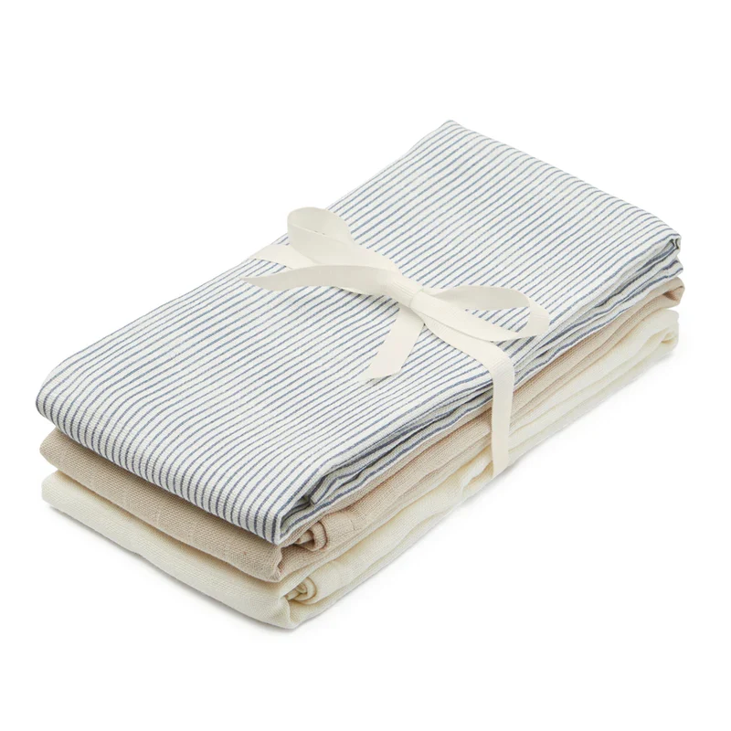Cam Cam - MULLTUCH, 3ER-PACK - GOTS MIX CLASSIC STRIPES BLUE, PRALINE, CREME-WEIS