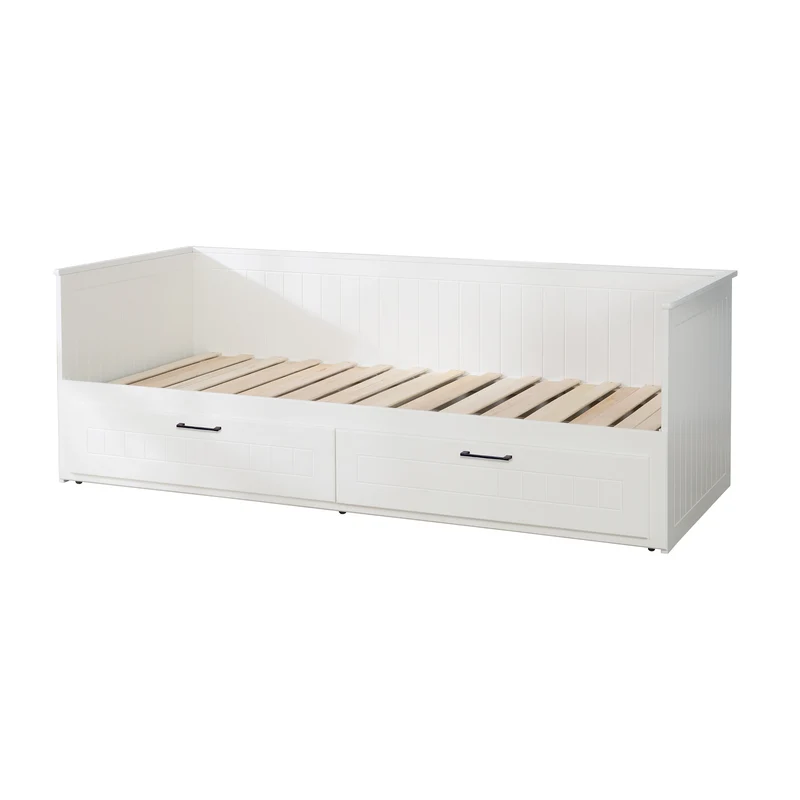 Jugendzimmerset Sylt 5-tlg - Tagesbett / Schreibtisch / 3-türigen Kleiderschrank mit Spiegeltür / Kommode mit 3 Schubladen / Nachttisch - in Weiß