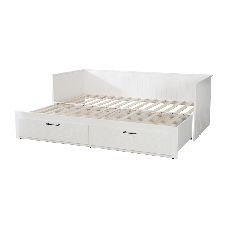 Jugendzimmerset Sylt 5-tlg - Tagesbett / Schreibtisch / 3-türigen Kleiderschrank mit Spiegeltür / Kommode mit 3 Schubladen / Nachttisch - in Weiß