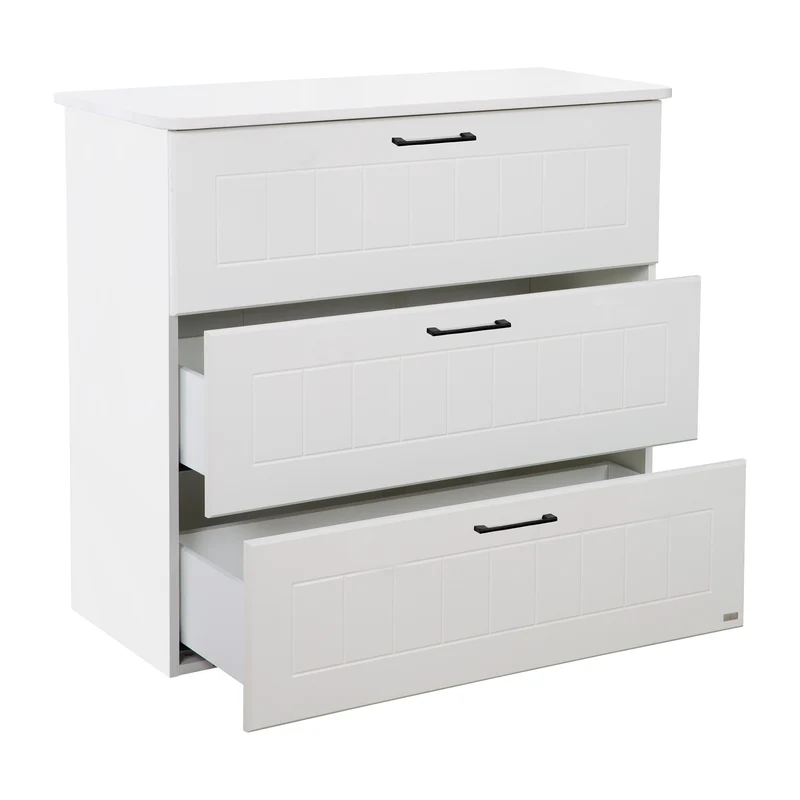 Jugendzimmerset Sylt 5-tlg - Tagesbett / Schreibtisch / 3-türigen Kleiderschrank mit Spiegeltür / Kommode mit 3 Schubladen / Nachttisch - in Weiß