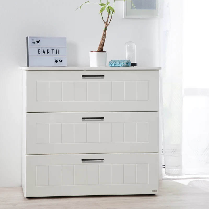 Jugendzimmerset Sylt 5-tlg - Tagesbett / Schreibtisch / 3-türigen Kleiderschrank mit Spiegeltür / Kommode mit 3 Schubladen / Nachttisch - in Weiß