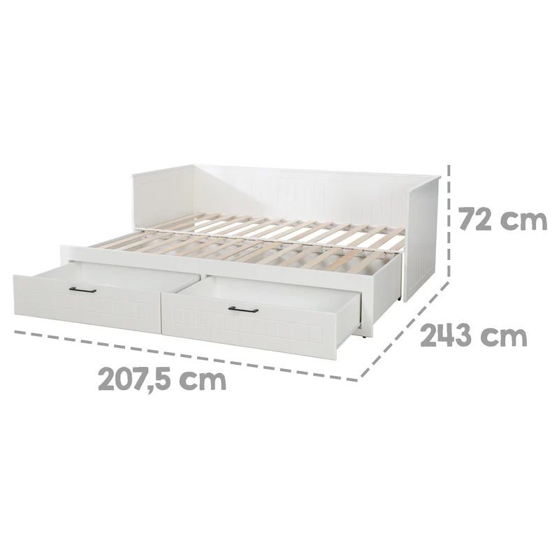 Jugendzimmerset Sylt 5-tlg - Tagesbett / Schreibtisch / 3-türigen Kleiderschrank mit Spiegeltür / Kommode mit 3 Schubladen / Nachttisch - in Weiß