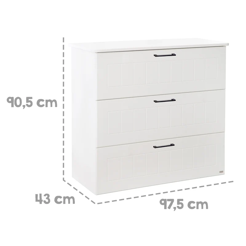 Jugendzimmerset Sylt 5-tlg - Tagesbett / Schreibtisch / 3-türigen Kleiderschrank mit Spiegeltür / Kommode mit 3 Schubladen / Nachttisch - in Weiß