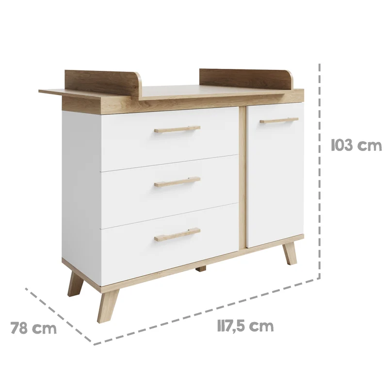 Komplett-Kinderzimmer "Smile" - bestehend aus Kombi-Kinderbett 70 x 140 cm, Wickelkommode & 3-türigem Kleiderschrank, Artisan Eiche/Weiß