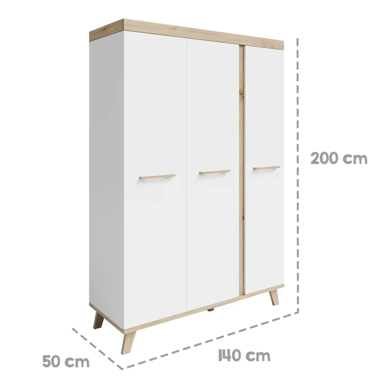 Komplett-Kinderzimmer "Smile" - bestehend aus Kombi-Kinderbett 70 x 140 cm, Wickelkommode & 3-türigem Kleiderschrank, Artisan Eiche/Weiß