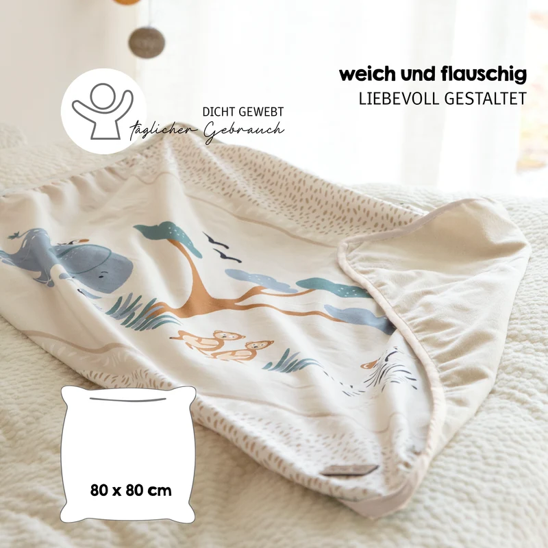 Babydecke 'Savanna Friends' 80 x 80 cm - Tiermotiv - Beige / Mehrfarbig