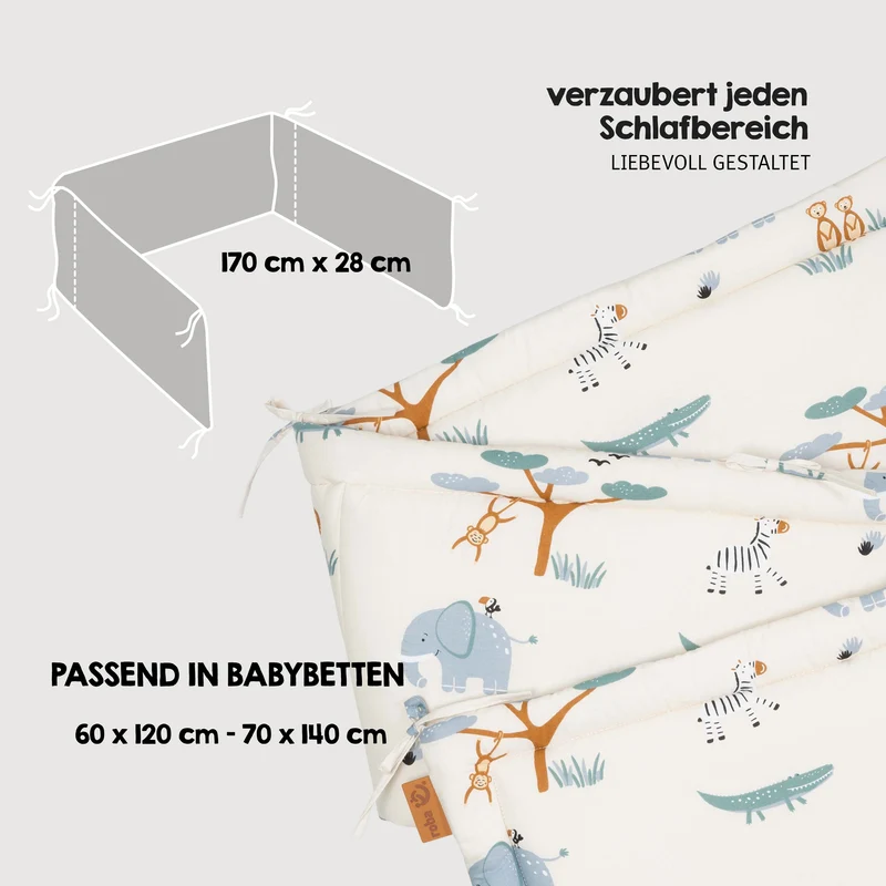 Nestchen 'Savanna Friends' - Für Babybetten 60 x 120 bis 70 x 140 cm - Beige / Mehrfarbig