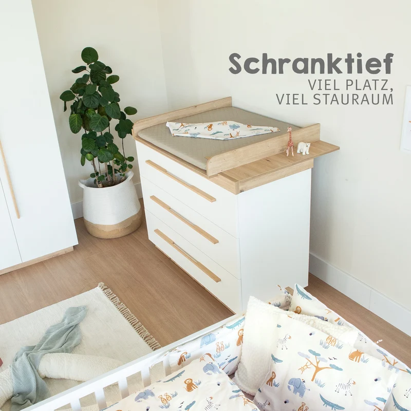 Möbelset 'Lumo' 2-teilig - Kombi-Kinderbett 70x140 + Wickelkommode - Weiß / Artisan Eiche