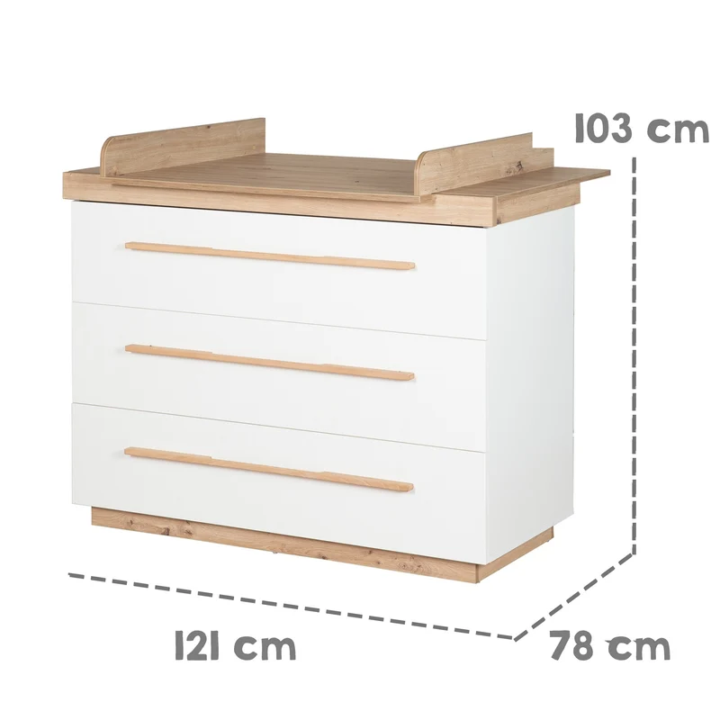 Möbelset 'Lumo' 2-teilig - Kombi-Kinderbett 70x140 + Wickelkommode - Weiß / Artisan Eiche