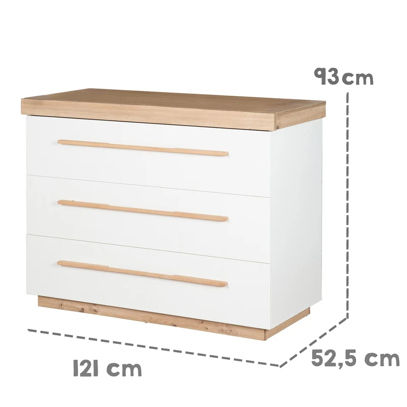 Möbelset 'Lumo' 2-teilig - Kombi-Kinderbett 70x140 + Wickelkommode - Weiß / Artisan Eiche