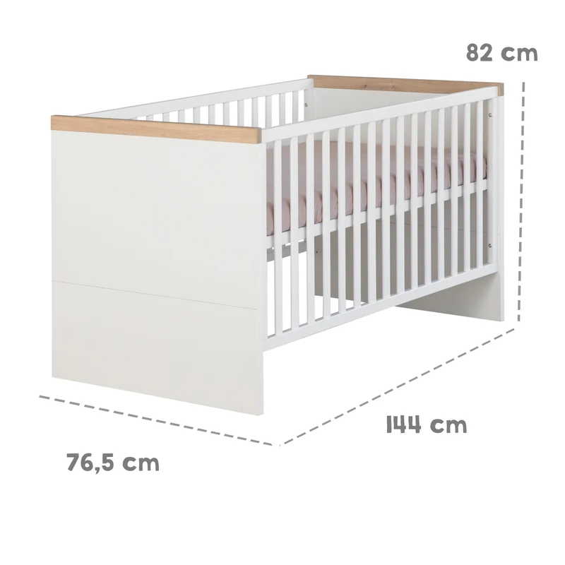 Möbelset 'Lumo' 2-teilig - Kombi-Kinderbett 70x140 + Wickelkommode - Weiß / Artisan Eiche