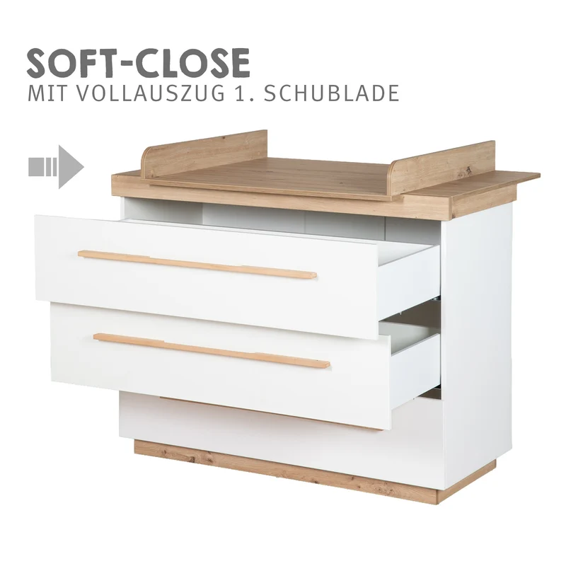 Möbelset 'Lumo' 2-teilig - Kombi-Kinderbett 70x140 + Wickelkommode - Weiß / Artisan Eiche