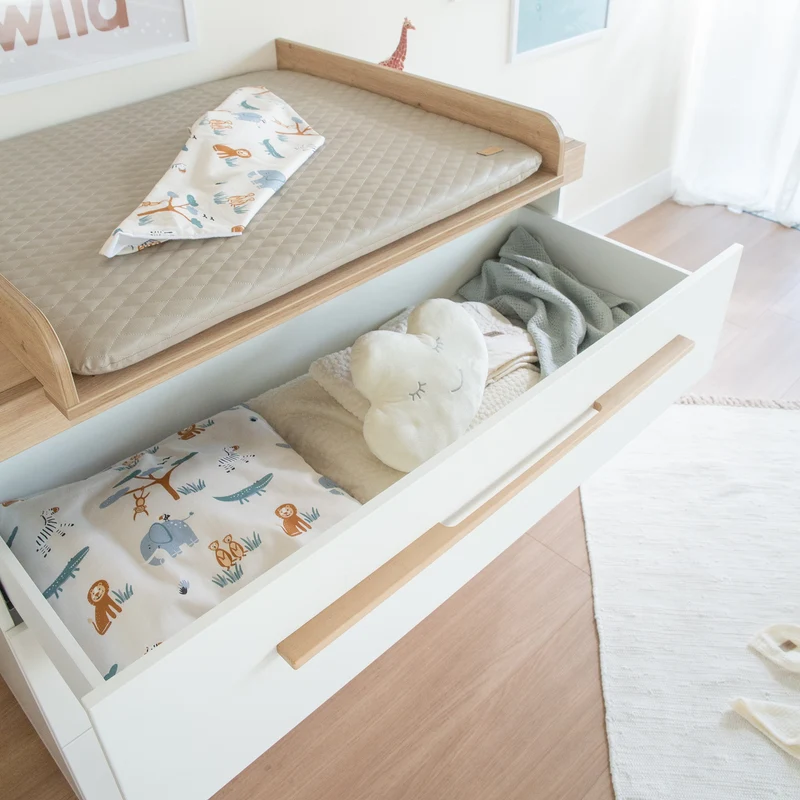 Möbelset 'Lumo' 2-teilig - Kombi-Kinderbett 70x140 + Wickelkommode - Weiß / Artisan Eiche