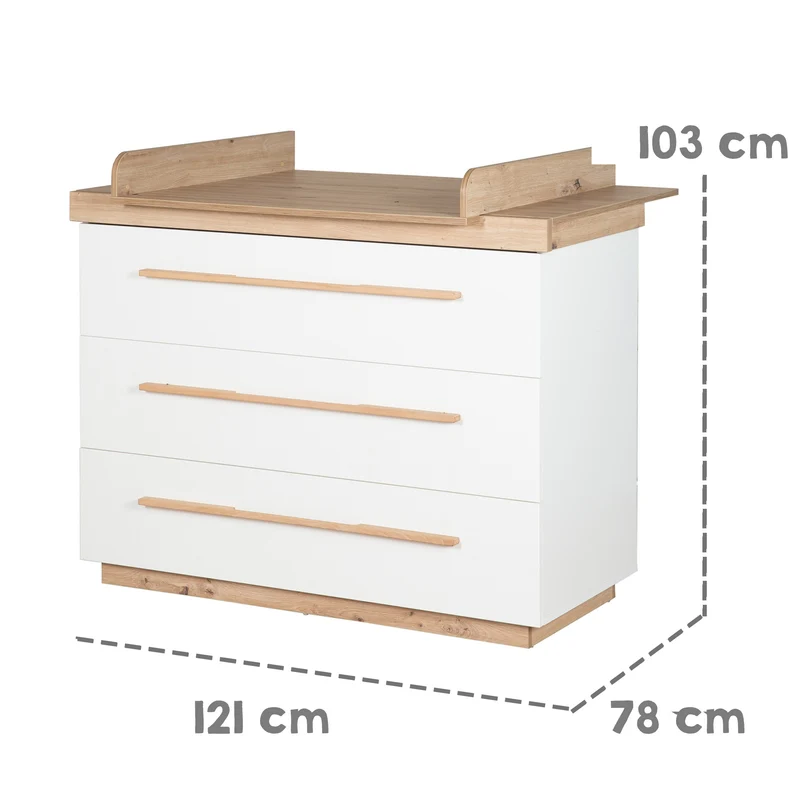 Kinderzimmer Set 'Lumo' 3-teilig - Kombi-Bett + Wickelkommode + Kleiderschrank - Weiß / Artisan Eiche