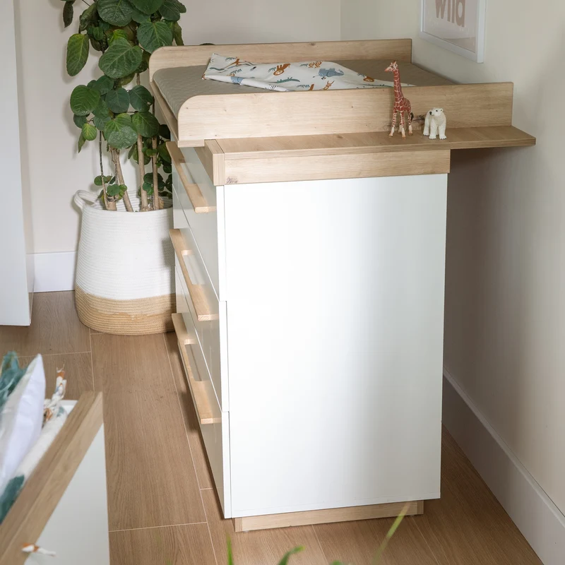Kinderzimmer Set 'Lumo' 3-teilig - Kombi-Bett + Wickelkommode + Kleiderschrank - Weiß / Artisan Eiche