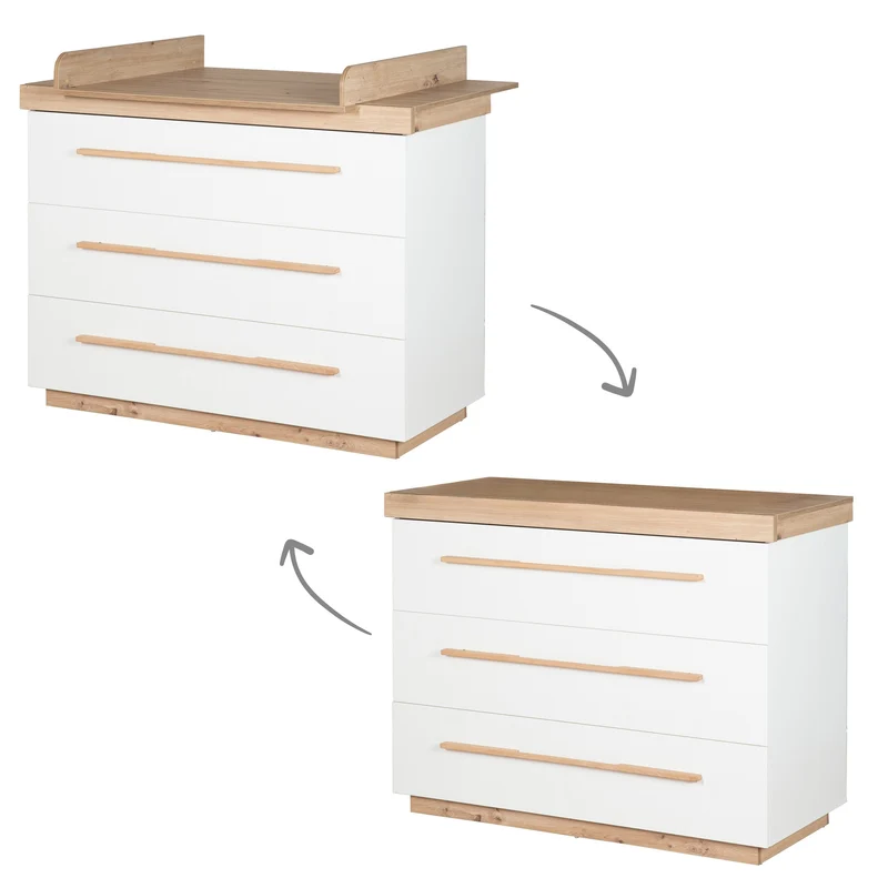 Kinderzimmer Set 'Lumo' 3-teilig - Kombi-Bett + Wickelkommode + Kleiderschrank - Weiß / Artisan Eiche