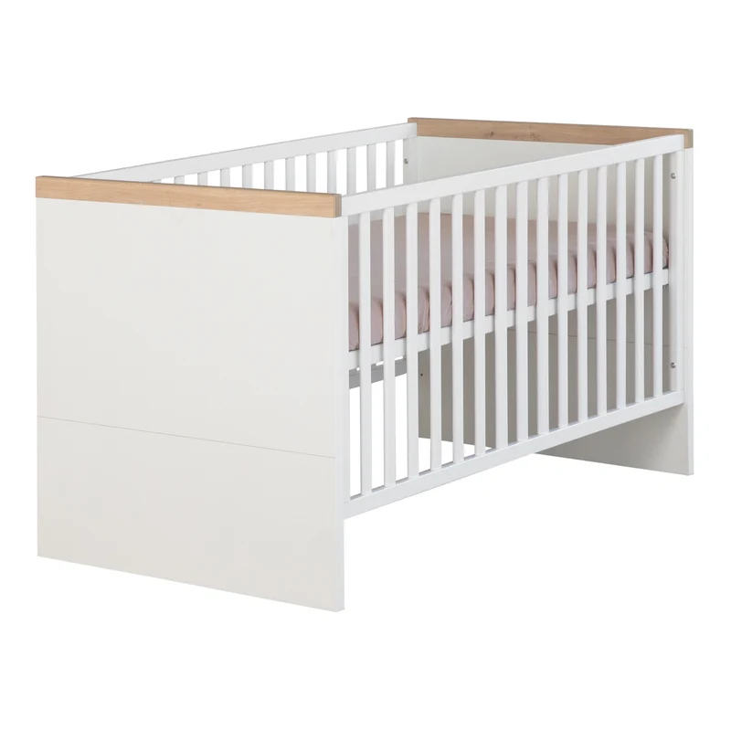 Kinderzimmer Set 'Lumo' 3-teilig - Kombi-Bett + Wickelkommode + Kleiderschrank - Weiß / Artisan Eiche