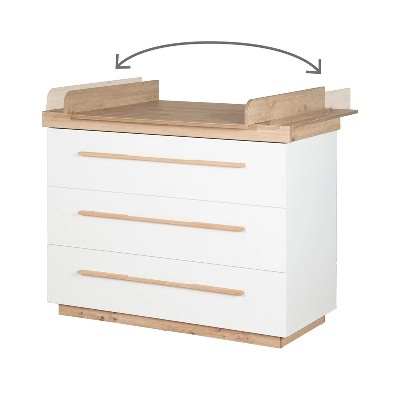 Kinderzimmer Set 'Lumo' 3-teilig - Kombi-Bett + Wickelkommode + Kleiderschrank - Weiß / Artisan Eiche