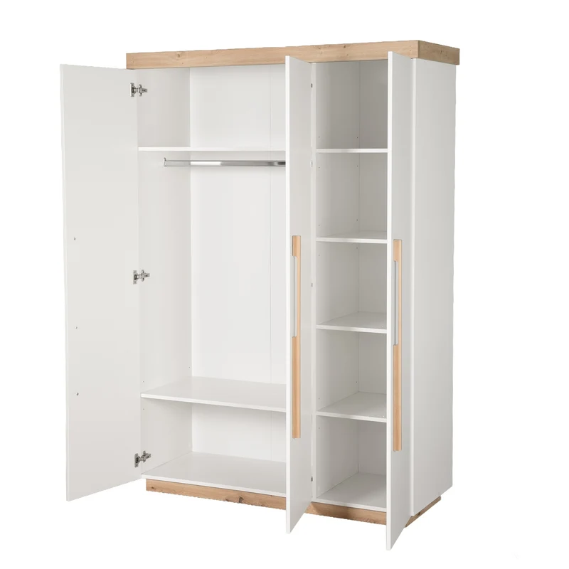 Kinderzimmer Set 'Lumo' 3-teilig - Kombi-Bett + Wickelkommode + Kleiderschrank - Weiß / Artisan Eiche