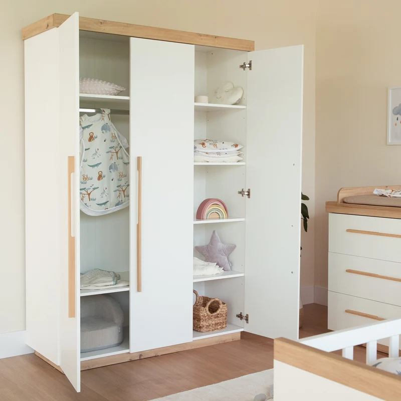 Kinderzimmer Set 'Lumo' 3-teilig - Kombi-Bett + Wickelkommode + Kleiderschrank - Weiß / Artisan Eiche