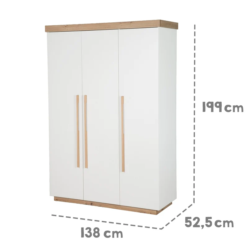 Kinderzimmer Set 'Lumo' 3-teilig - Kombi-Bett + Wickelkommode + Kleiderschrank - Weiß / Artisan Eiche