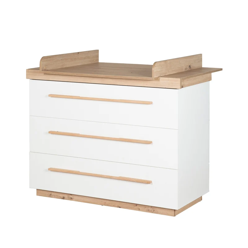Kinderzimmer Set 'Lumo' 3-teilig - Kombi-Bett + Wickelkommode + Kleiderschrank - Weiß / Artisan Eiche