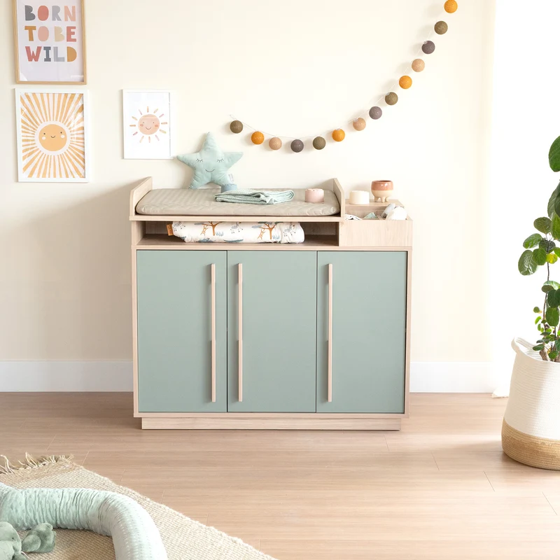 Möbelset 2-teilig 'Selva' - Babybett 70x140 + Wickelkommode - Reed Green / Virginia Chestnut