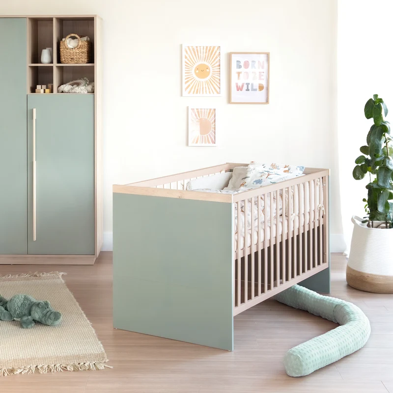 Möbelset 2-teilig 'Selva' - Babybett 70x140 + Wickelkommode - Reed Green / Virginia Chestnut