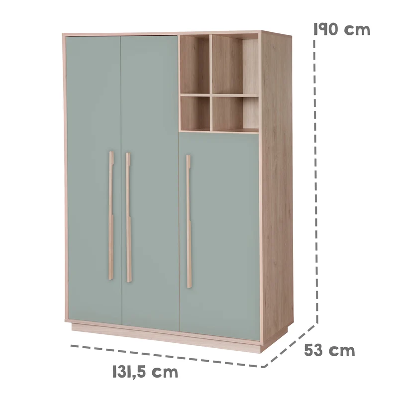 Babyzimmer 'Selva' 3-teilig - Offene Fächer & Soft Close - Reed Green / Virginia Chestnut