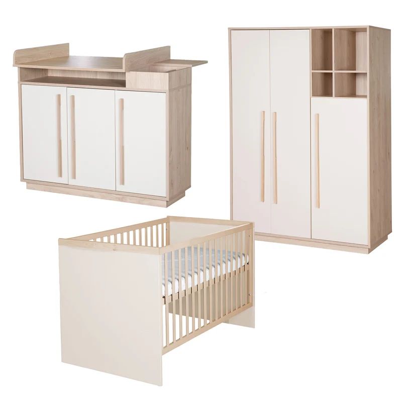 Babyzimmer 'Elva' 3-teilig - Offene Fächer & Soft Close - Cashmere / Virginia Chestnut