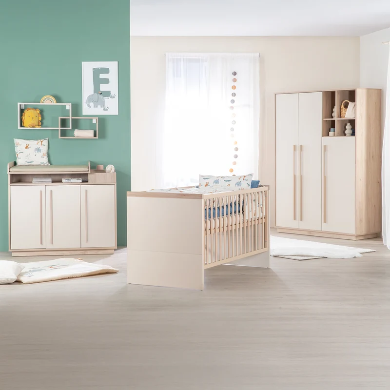 Babyzimmer 'Elva' 3-teilig - Offene Fächer & Soft Close - Cashmere / Virginia Chestnut