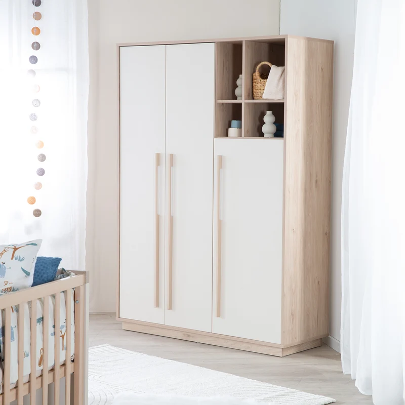 Babyzimmer 'Elva' 3-teilig - Offene Fächer & Soft Close - Cashmere / Virginia Chestnut