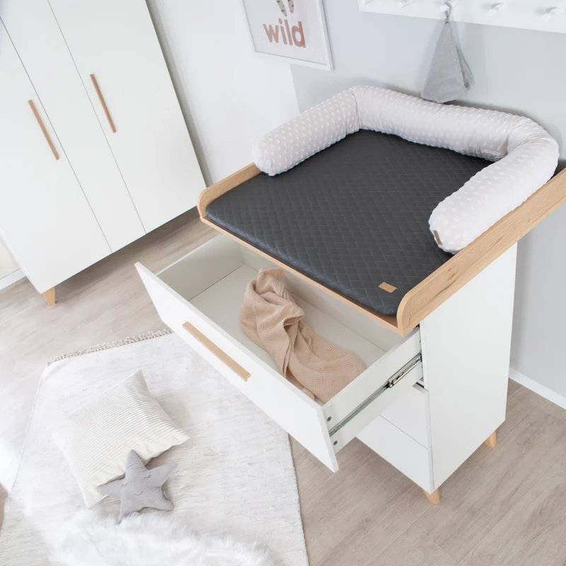 Möbelset 'Leon' 2-teilig - Kombi-Bett 70x140 cm & Wickelkommode - Weiß / Othello Eiche