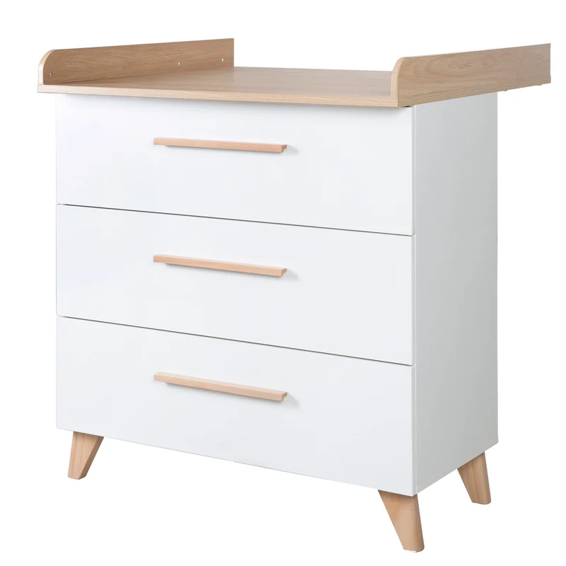 Möbelset 'Leon' 2-teilig - Kombi-Bett 70x140 cm & Wickelkommode - Weiß / Othello Eiche