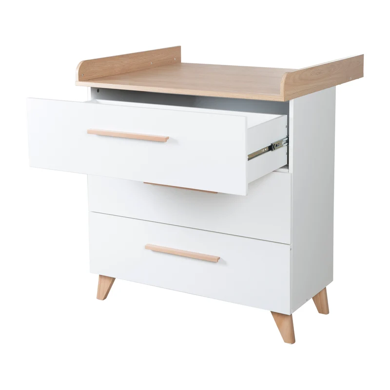 Möbelset 'Leon' 2-teilig - Kombi-Bett 70x140 cm & Wickelkommode - Weiß / Othello Eiche