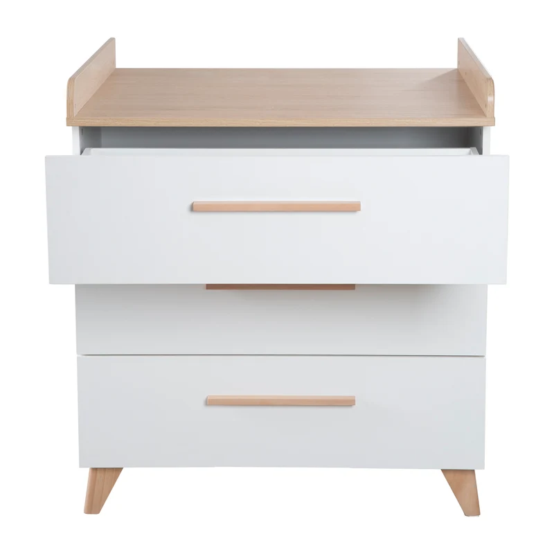 Möbelset 'Leon' 2-teilig - Kombi-Bett 70x140 cm & Wickelkommode - Weiß / Othello Eiche