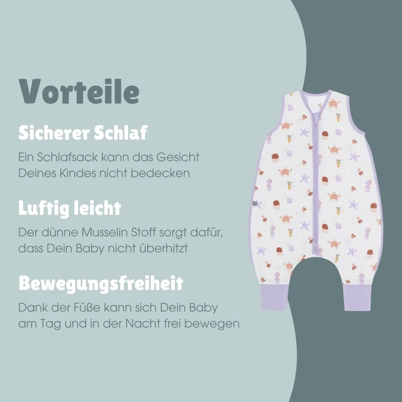 Musselin Schlafsack mit Füßen 0.5 TOG | Community Design Unterwasser