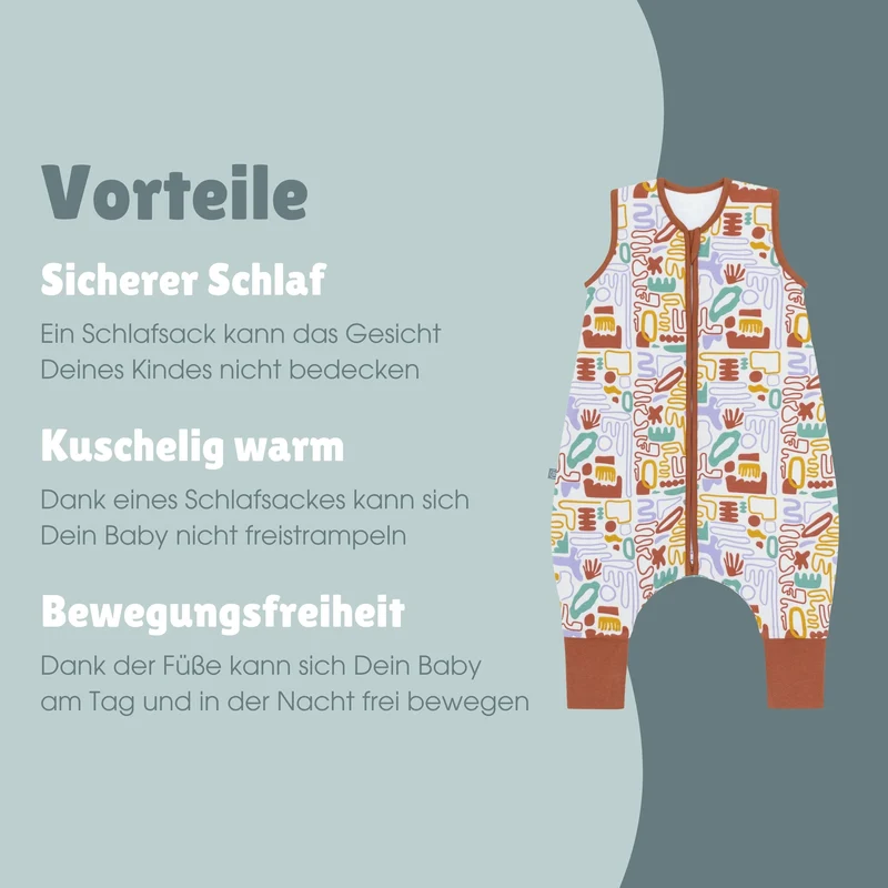 Schlafsack mit Füßen 1.0 TOG | Bunte Formen