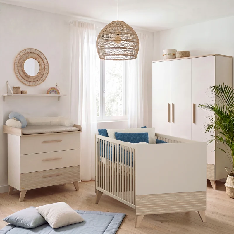 Babymöbel Set 'Sidney' 3-teilig - Massivholzfüße &-griffe - Cashmere / Eiche
