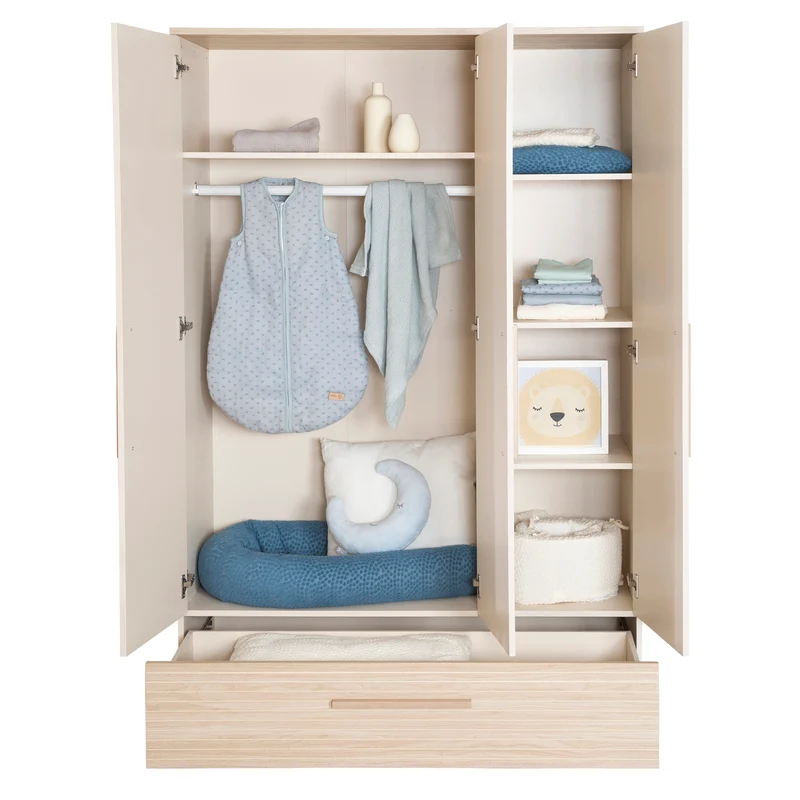 Babymöbel Set 'Sidney' 3-teilig - Massivholzfüße &-griffe - Cashmere / Eiche