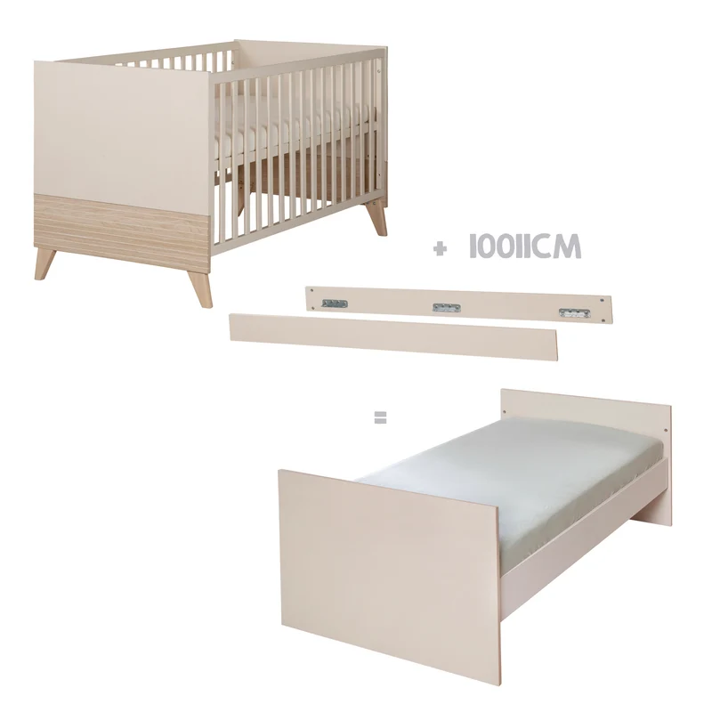 Babymöbel Set 'Sidney' 3-teilig - Massivholzfüße &-griffe - Cashmere / Eiche
