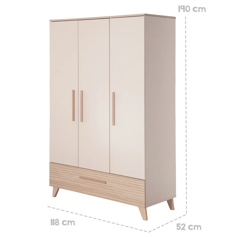Babymöbel Set 'Sidney' 3-teilig - Massivholzfüße &-griffe - Cashmere / Eiche