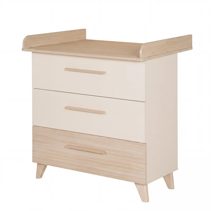 Babymöbel Set 'Sidney' 3-teilig - Massivholzfüße &-griffe - Cashmere / Eiche