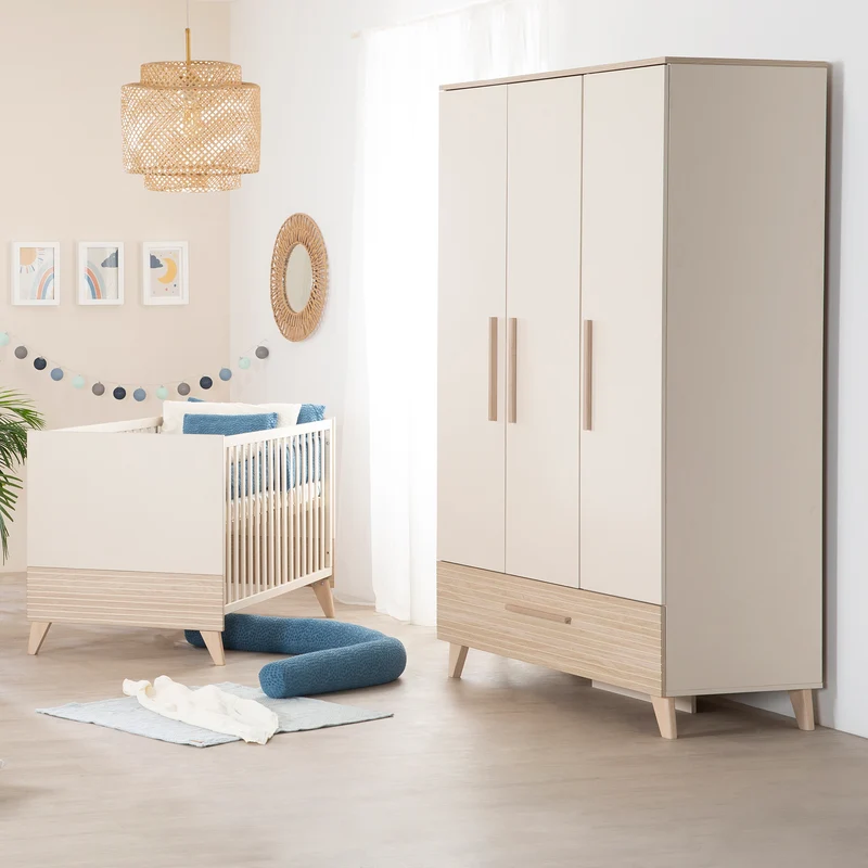 Babymöbel Set 'Sidney' 3-teilig - Massivholzfüße &-griffe - Cashmere / Eiche